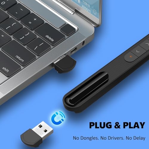 Presentation Clicker for Powerpoint Presentations, Black, A | Long-Range Wireless Presenter Remote, Magnetic USB Receiver, PowerPoint Clicker Compatible with Windows/Android/macOS/Linux - color: Black