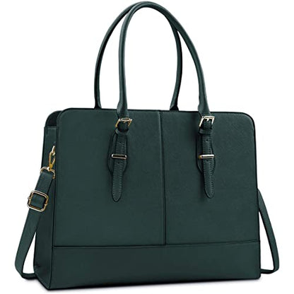 Laptop Bag for Women 15.6 Inch Leather Work Tote Briefcase Business Computer Shoulder Bag Large Capacity Waterproof Office Messenger Handbag Professional Teacher Nurse Carryall - color: Deepgreen