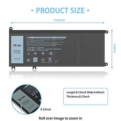 56WH 33YDH Laptop Battery Replacement for Dell Inspiron 17 7000 7786 7779 7773 7778 G3 3579 3779 G5 5587 G7 7588 15 7577 Latitude 13 3380 14 3490 15 3590 3580 99NF2 P72F P30E 81PF3 P30E001 - size: 9.53*4.4*0.23inch 33YDH