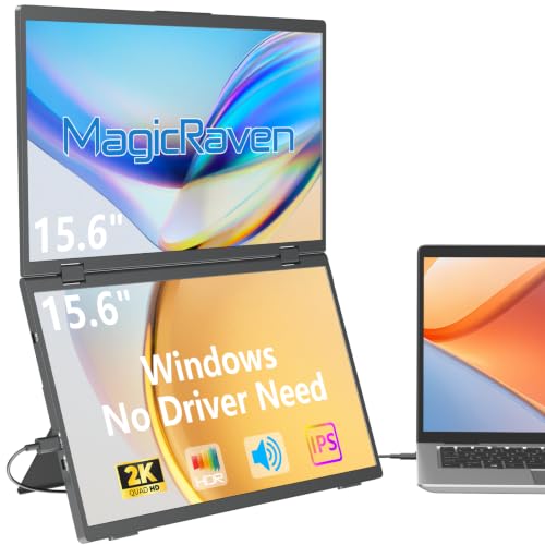 MAGICRAVEN Portable Dual Monitor for Laptop, Foldable Laptop Screen Extender, Plug & Play No Driver, 2K QHD IPS Triple Screen for Travel & Office, Compatible with Windows,Chrome,Switch,PS4/5-16" - size: 16.0"