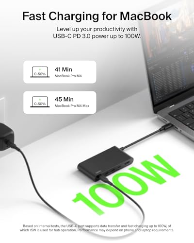 Belkin USB-C Hub 5-Port 4K HDMI 100W PD for MacBook, iPad, laptops & More | 10Gbps data transfer, 4K HDMI display support, compatible with MacBook, iPad Pro, Chromebook, and PC - style: 5-in-1 Display Hub