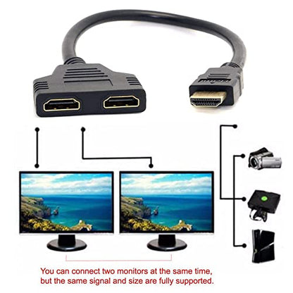 JSER HDMI Male to 2 HDMI Female 1 in 2 Out Splitter Cable Adapter Converter Single Male to Dual Female Y Switch Extension HDTV Cord - style: HDMI to HDMI+HDMI