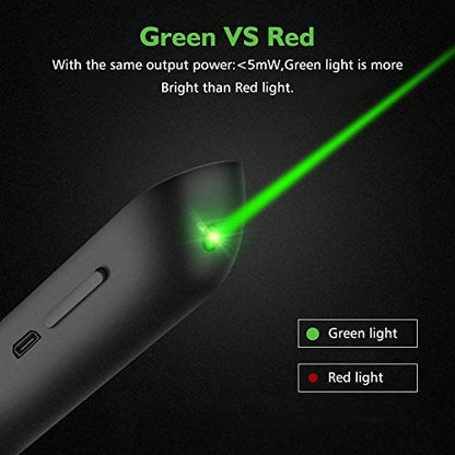 AMERTEER Wireless Presentation clicker for Powerpoint Presentations, Green Light Rechargeable Powerpoint Clicker with Laser Pointer Support Hyperlink RF 2.4GHz (1 PCS) - color: Green Light
