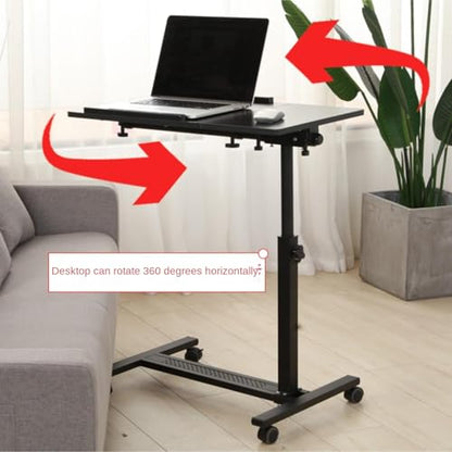 Overbed Table Bedside Shelf Adjustable Side Table Removable Tilting Desktop Mobile Standing Desk Overbed Bedside with Wheels Study TV Tray(Black) - color: Black