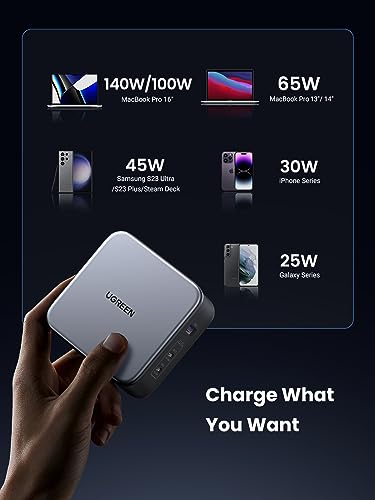 UGREEN Nexode 140W GaN USB C Laptop Charger, 3-Port PD 3.1 PPS Foldable Fast Wall Charger with 240W Cable for MacBook Pro 16", iPhone 17/16/15, Pixel 10/9, Galaxy S25/S24, Chromebook