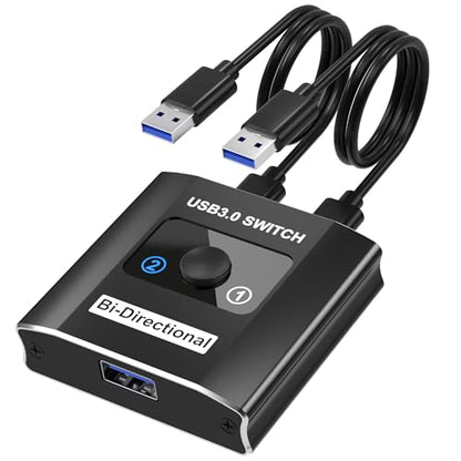 USB 3.0 Switch with 2 USB3.0 Cables, USB Switcher 1 in 2 Out/2 in 1 Out | Bi-Directional Aluminum USB Switcher 2 Computers Share Keyboard Mouse Printer, USB Splitter for Laptop