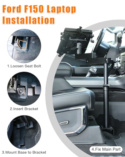 MELIPRON Truck Laptop Mount Fit for 2015-2026 Ford F150, 2017-2026 F250, F350, F550, No-Drilling Vehicle Computer Stand with 2 Cooling Fans for Passenger Seat, Fully Adjustable Angel
