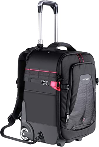 Neewer 2-in-1 Rolling Camera Backpack Trolley Case - Anti-shock Detachable Padded Compartment, Hidden Pull Bar, Durable, Waterproof for Camera,Tripod,Flash Light,Lens,Laptop for Air Travelling(Black) - style: Nw-da410t