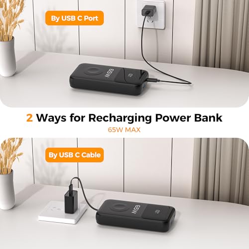 PANDUK 65W Power Bank, 20000mAh Laptop Portable Charger for Apple Watch | 5 in 1 | USB C Fast Charging |Built-in 2 Cables |LED Display |Travel Essentials Battery Pack |for iPhone/MacBook/iPad/iWatch