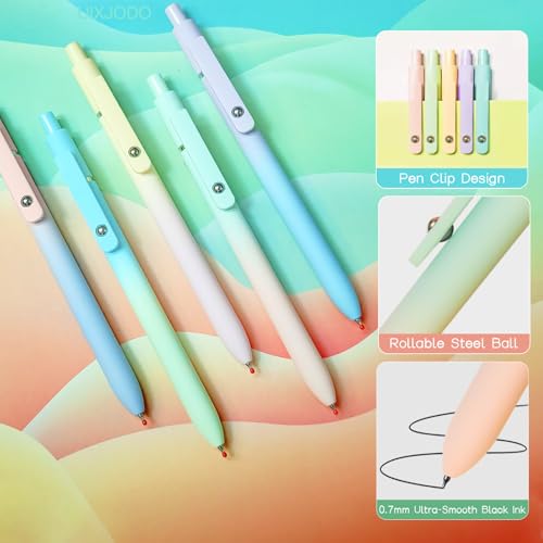 UIXJODO Gel Pens, 10 Pcs Black Ink Pens for Women, 0.7mm Medium Point Smooth Writing Pens with Silicone Grip, High-End Series Metal Clip Retractable Pens for Journaling Note Taking (10 Pcs Pastel) - color: 10 Pcs Pastel