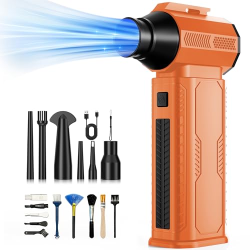 Compressed Air Duster, 130,000RPM Ultra-Powerful Electric Air Duster | 8000mAh Rechargeable Battery Cordless Blower, 4-Gear Adjustable Air Blower for Keyboard, Computer, Car - Orange - color: Orange