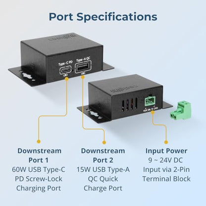 Coolgear Chargeit! Mini 75W Dual Port USB-A and USB-C PD Charger - QC 4.0 with PPS, Industrial Metal Chassis, Simultaneous Dual Port USB Fast Charging for Offices, Labs, and Vehicles (9~24V DC) - style: 75.0 Watts