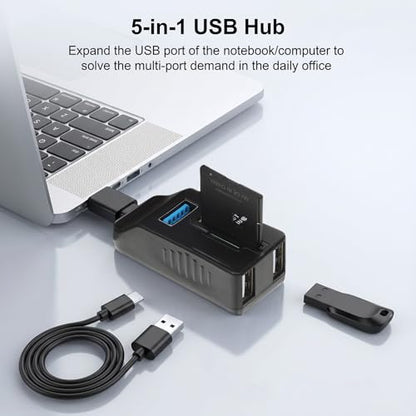 Micro USB Hub with SD Card Reader 5 Port Memory Card Reader USB Extender Adapter with SD Cards Readers, 3.0/2.0 Ports, Portable Splitter for Laptop, PC, Camera, Flash Driver, HDD, Dash Cam