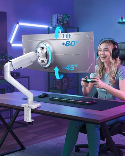 ARES WING Heavy Duty Single Monitor Arm - Fully Adjustable Monitor Mount for 17"-40" Ultrawide Screens up to 26.4 lbs with Clamp/Grommet Desk Mount and USB A/C, 75/100 Vesa Mount, White - color: White, style: With USB