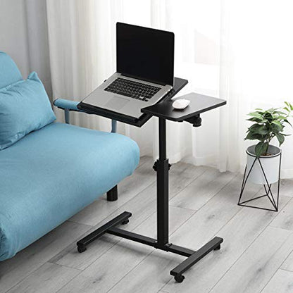 TigerDad Overbed Bedside Desk Mobile Rolling Laptop Stand Tilting Overbed Table with Wheels Height Adjustable Tray Table for Laptop Bed Sofa Side Table, Home & Hospital Use (Black) - color: Black