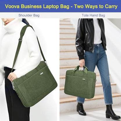 Voova 17.3-17 Inch Laptop Bag, Computer Bag, MacBook Bag, Army Green | Expandable splash-proof 17.3-inch laptop messenger bag with removable strap; fits MacBook, HP, Dell, Lenovo and Asus - color: Army Green, size: 17-17.3 Inch