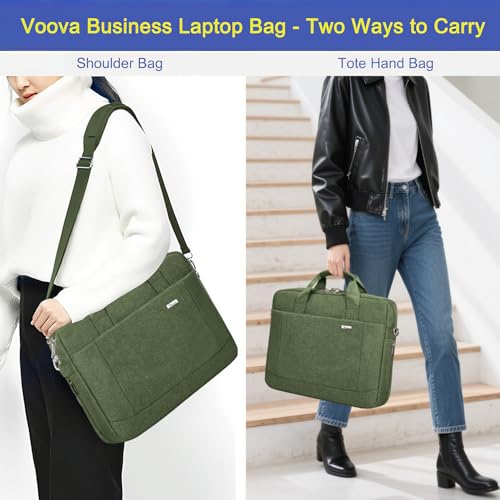 Voova 15.6-15 Inch Laptop Bag, Computer Bag, MacBook Bag, Army Green | Expandable splash-proof laptop messenger bag with removable strap; fits notebooks, MacBook, HP, Dell, Lenovo and Asus - color: Army Green, size: 14-15.6 Inch