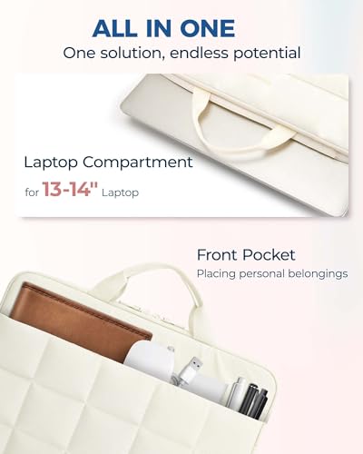 BAGSMART Laptop Case with Handle, Puffy Laptop Sleeve Bag for Women | MacBook Case for Dell, HP, Lenovo, MacBook Air/Pro, 13-14 inch, Beige