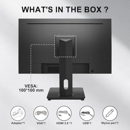 FYHXele 27 Inch Touchscreen Monitor, IPS FHD 1080P Touch PC Display, 75Hz, LED Backlit Multi-Touch Monitor, VESA, HDMI & VGA & USB Computer Touch Screen for Gaming, Business, Warehouse, Bar, Gym - color: Black-27"