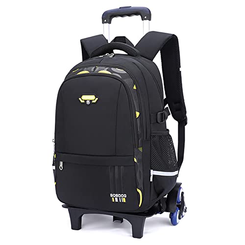 Mfikaryi Solid Color Elemetary Rolling Backpack,Camo Prints Kids Wheeled School BookBag,Backpack with wheels for boys - color: Black Yellow