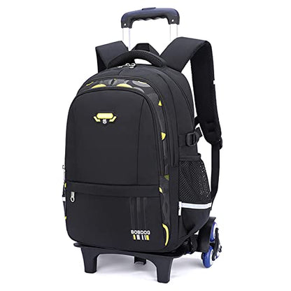 Mfikaryi Solid Color Elemetary Rolling Backpack,Camo Prints Kids Wheeled School BookBag,Backpack with wheels for boys - color: Black Yellow