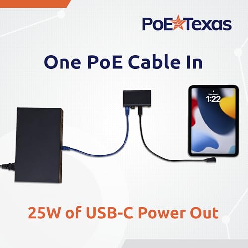 PoE Texas PoE+ to USB-C Splitter - PoE+ Splitter USB-C 25W Power Delivery for iPad, Tablet, Google Nest Cam - Convert PoE to 5V, 9V, 12V, 15V or 20V - size: 25w Power Only