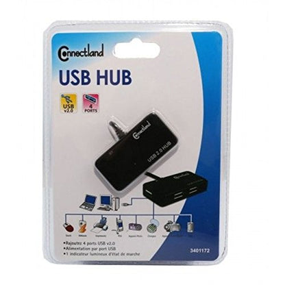 Connectland CL-HUB20033 Ultra Slim USB 2.0 4 Port Hub for Desktop and laptops Black