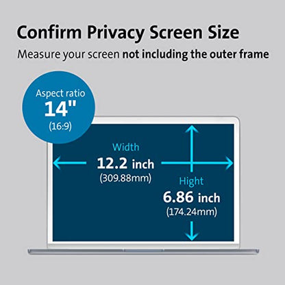 Kensington MagPro™ Magnetic Laptop Privacy Screen 14 inch, Removable 16:9 Laptop Privacy Filter, Anti-Glare, Blue Ray Reduction, Dell Latitude 5420, HP Elitebook 840 G6-G8, Lenovo, Asus (K58352WW) - size: 14" 16:9