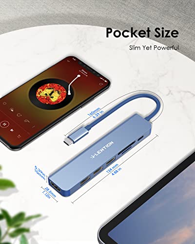 LENTION 7-in-1 USB C Hub, 4K@60Hz HDMI, 100W PD, Card Reader, USB 3.0 & 2.0 | Plug and Play, Stable Driver 3.0 Certified, for macOS, iOS/iPadOS, Windows & ChromeOS (CB-CE18, Blue) - color: Blue