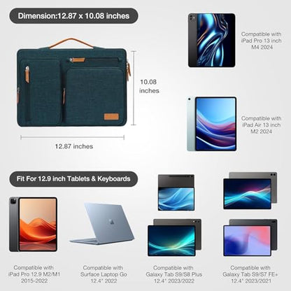 MOSISO 12.9 inch Tablet Sleeve Case for iPad Pro 13 M4 & iPad Air 13 M3 M2, iPad Pro 12.9 M2 M1 6/5th with Magic Keyboard&Smart Keyboard Folio, Side Open Carrying Bag with 4 Zipper Pockets, Teal Green - color: Teal Green, size: 12.9 inch