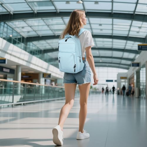Waterproof Laptop Backpack for Men & Women, Flight Approved Anti-Theft Daypack with 15.6-inch Laptop Sleeve (Light Blue) - color: Light Blue