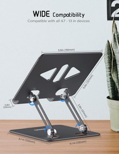 Aoviho Tablet Stand for Desk,Adjustable Tablet Holder,Black | Stable Aluminum Design, Fits iPad Pro/Air/Mini & Samsung Tablets, Adjustable Viewing, Ideal for Office & Home - color: Black