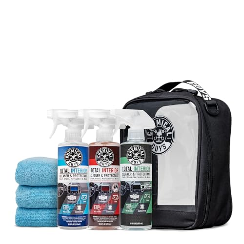 Chemical Guys Total Interior Cleaner Variety Kit With Storage Bag | 3 Scents, Fresh, New Car, & Black Cherry Scents, 3 Microfiber Towels, & Giftable Car Care Bag - size: 48 Fl Oz (Pack of 1), style: BAG KIT