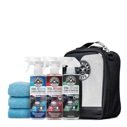 Chemical Guys Total Interior Cleaner Variety Kit With Storage Bag | 3 Scents, Fresh, New Car, & Black Cherry Scents, 3 Microfiber Towels, & Giftable Car Care Bag - size: 48 Fl Oz (Pack of 1), style: BAG KIT