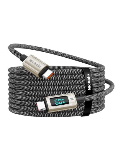 Hichain USB C Cable Fast Charging 4FT Type C Charger Cable with LED Display | , Silver Zinc Alloy & Nylon Braided USB C to USB C Cable for iPhone 17/16/15, MacBook, iPad Pro, Galaxy S24/S23 - color: Silver, size: 4FT