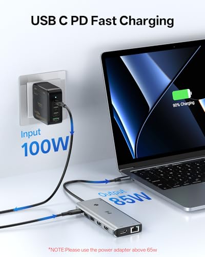 USB C Docking Station 3 HDMI, Selore 13-in-1 Docking Station 3 Monitors with Triple HDMI, 10Gbps USB A/C 3.1, 100W PD Charging, Gigabit Ethernet, SD/microSD Reader for Windows Laptops Dell/HP/Lenovo - size: 13-in-1