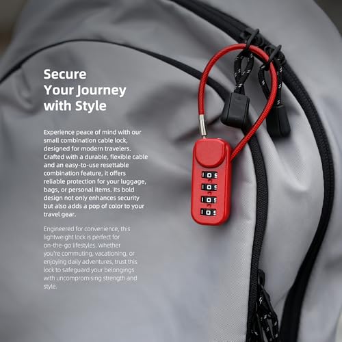 Small Combo Lock, Padlock Combination Luggage Locks with Code, 4 Digit Dail 5 in Cable, for Suitcase, Gym Locker, Backpack, Bag Zipper, Gun Case, Box, Outdoor Fence, Travel Safe Candados - color: Red+Gray
