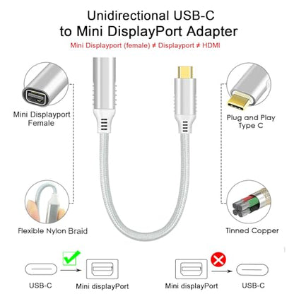 USB-C to Mini Displayport,4K@60Hz USB C to Mini DisplayPort Adapter | Nylon,Compatible with MacBook Pro 2016-2023/Air,ChromeBook