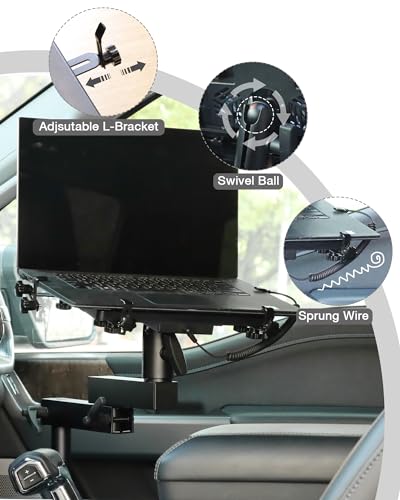 MELIPRON Truck Laptop Mount Fit for 2015-2026 Ford F150, 2017-2026 F250, F350, F550, No-Drilling Vehicle Computer Stand with 2 Cooling Fans for Passenger Seat, Fully Adjustable Angel