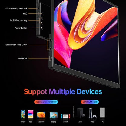 VILVA 14" 1200p USB-C HDMI HDR Portable Monitor | 14" 1200p IPS HDR, USB-C/HDMI, smart cover+speakers, ultra-slim plug&play, for PC/Mac/Phone. - size: 14 inch 1200P