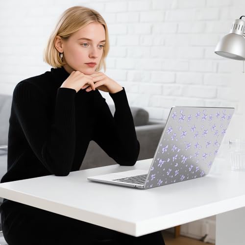 for MacBook Air 13.6 Inch Case M5/M4/M3/M2 2026-2022 Release A3449 A3240 A3113 A2681 Purple Bowknot Cute Girly Design Crystal Clear Girly Case Laptop Protective Hard Shell Cover - color: Purple Bowknot