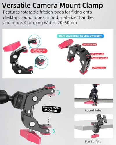 22" Magic Arm w Clamp Mount, Overhead Desk Phone Mount Stand, Adjustable Articulating Friction Camera Boom Arm w 1/4" Thread for Phone Video Light Webcam Action Camera Tripod Mic - size: 22IN-RB