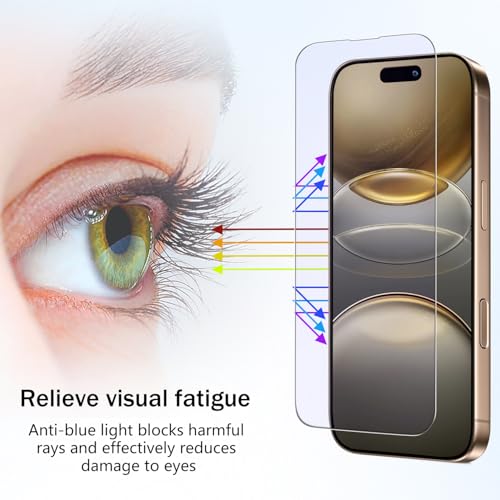 2 Pack Anti Blue Light Screen Protector for iPhone 16 Pro/iPhone 17 Eye Protection Tempered Glass Film, Easy to Install, Bubble Free - size: iPhone 16 Pro/17 6.3-inch