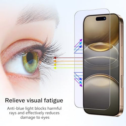2 Pack Anti Blue Light Screen Protector for iPhone 16 Pro/iPhone 17 Eye Protection Tempered Glass Film, Easy to Install, Bubble Free - size: iPhone 16 Pro/17 6.3-inch