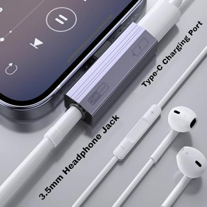 2 Pack USB C to 3.5mm Audio Adapter 2-in-1 HiFi DAC 100W PD Fast Charging Headphone Jack Widely Compatible for iPhone 15/15 Pro, iPad Pro, Samsung Galaxy, Gaming, Car Aux Gray