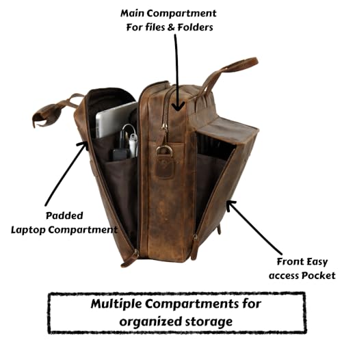 Leather Messenger Bag for Men - 17" Laptop Briefcase - Mens Vintage Business Crossbody Computer Bags | Fits Upto 18" Inch Laptop