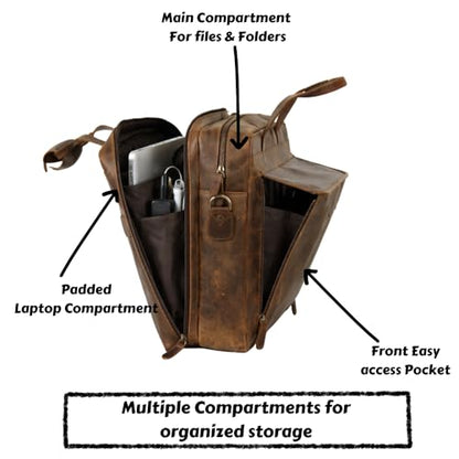 Leather Messenger Bag for Men - 17" Laptop Briefcase - Mens Vintage Business Crossbody Computer Bags | Fits Upto 18" Inch Laptop