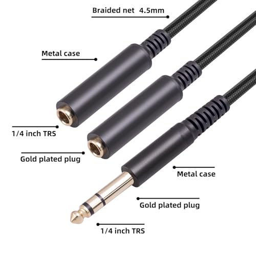 1/4 TRS Stereo Audio Cable for Guitar or Mixer with Jack Output, 1 FT, 1 Pack, Black, Splitter Y Adapter, 6.35mm Male to Dual 6.35mm Female Jack Cable - size: 1 FT 1 Pack, style: 1/4 TRS Stereo Audio Cable