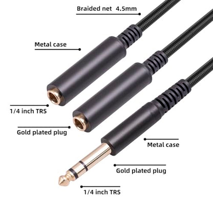 1/4 TRS Stereo Audio Cable for Guitar or Mixer with Jack Output, 1 FT, 1 Pack, Black, Splitter Y Adapter, 6.35mm Male to Dual 6.35mm Female Jack Cable - size: 1 FT 1 Pack, style: 1/4 TRS Stereo Audio Cable