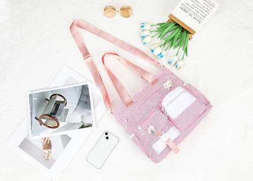 Phaoullzon Cute Messenger Bag Kawaii Crossbody Purse for Teen Shoulder Tote | Gifts for Girls/ Women, Nylon Japanese College Satchel Travel Work Gym Handbag - color: Stripes Pink, style: Medium